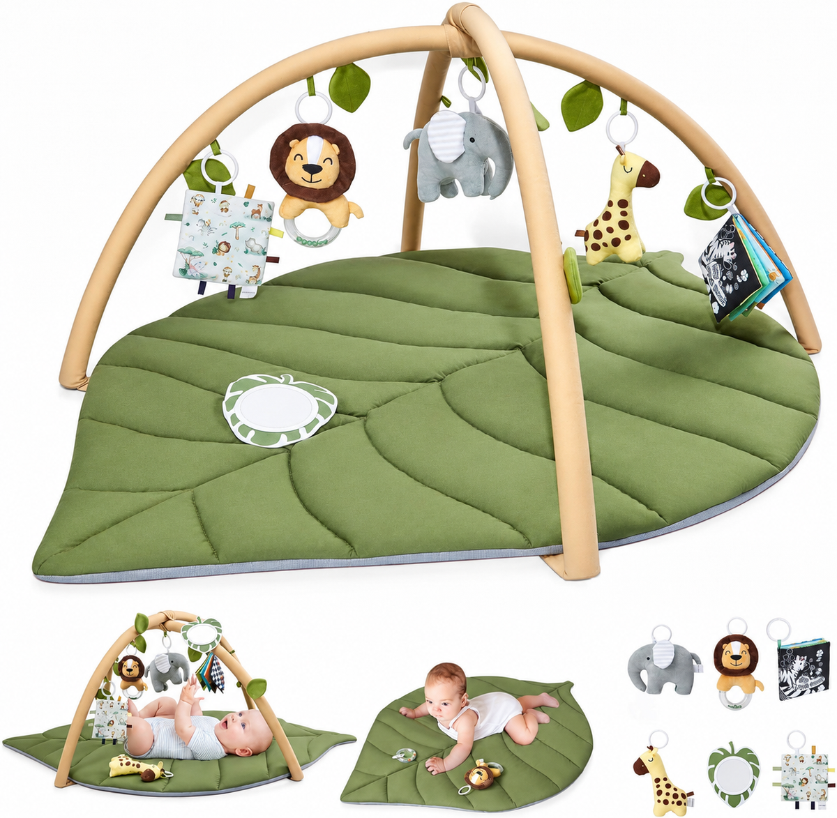 Tapis d'éveil bébé avec arche amovible et jouets sensoriels suspendus