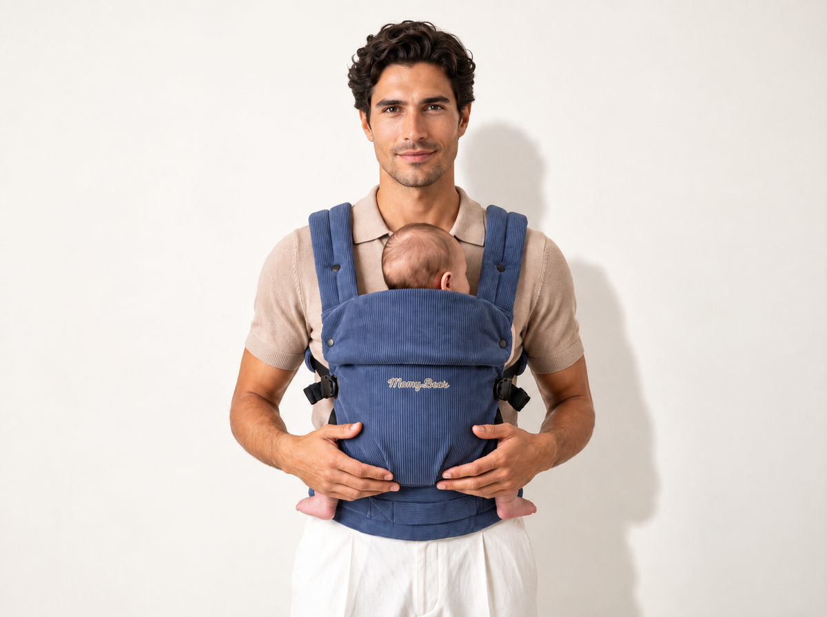 Porte-bébé Pure Velvet bleu présenté de face