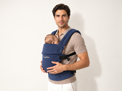 Porte-bébé Pure Velvet bleu vu de profil
