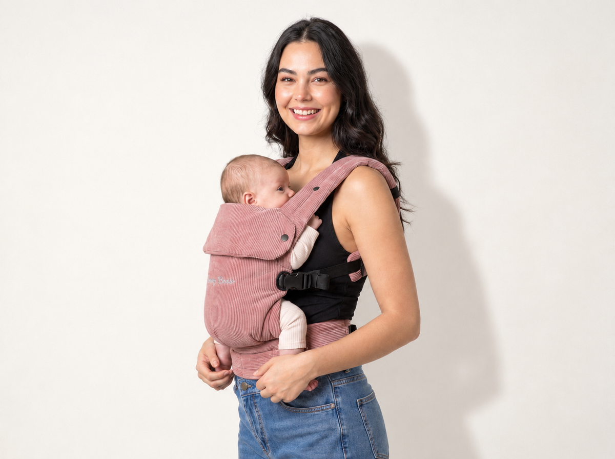 Porte-bébé Pure Velvet porté avec bébé vue de profil