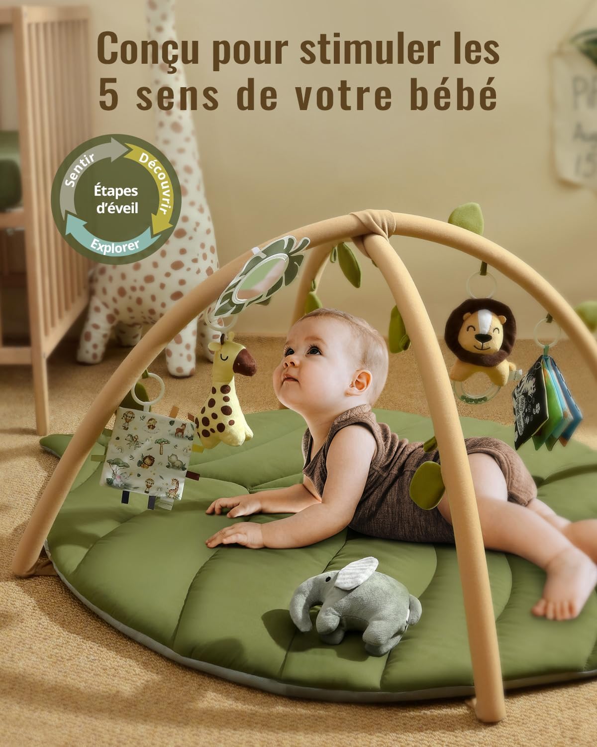 Tapis d'Éveil Sensoriel pour Bébé MomyBear – Grand Format avec Arche Amovible