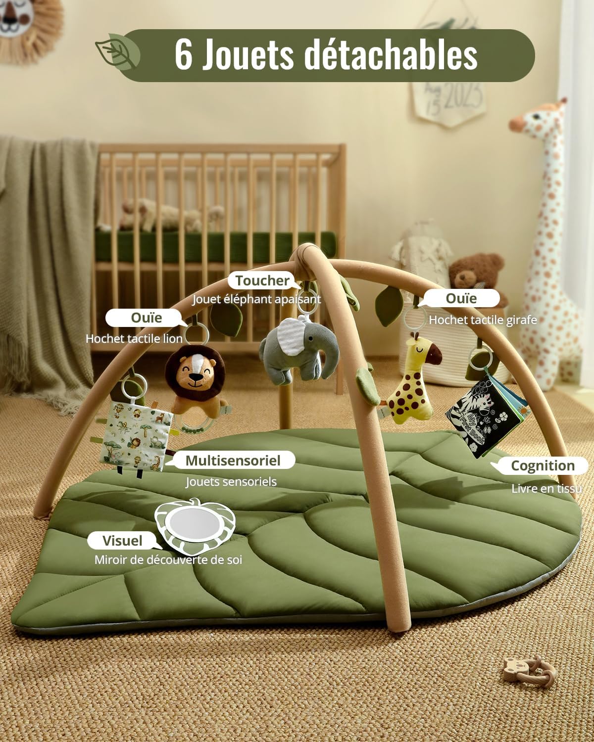 Tapis d'Éveil Sensoriel pour Bébé MomyBear – Grand Format avec Arche Amovible