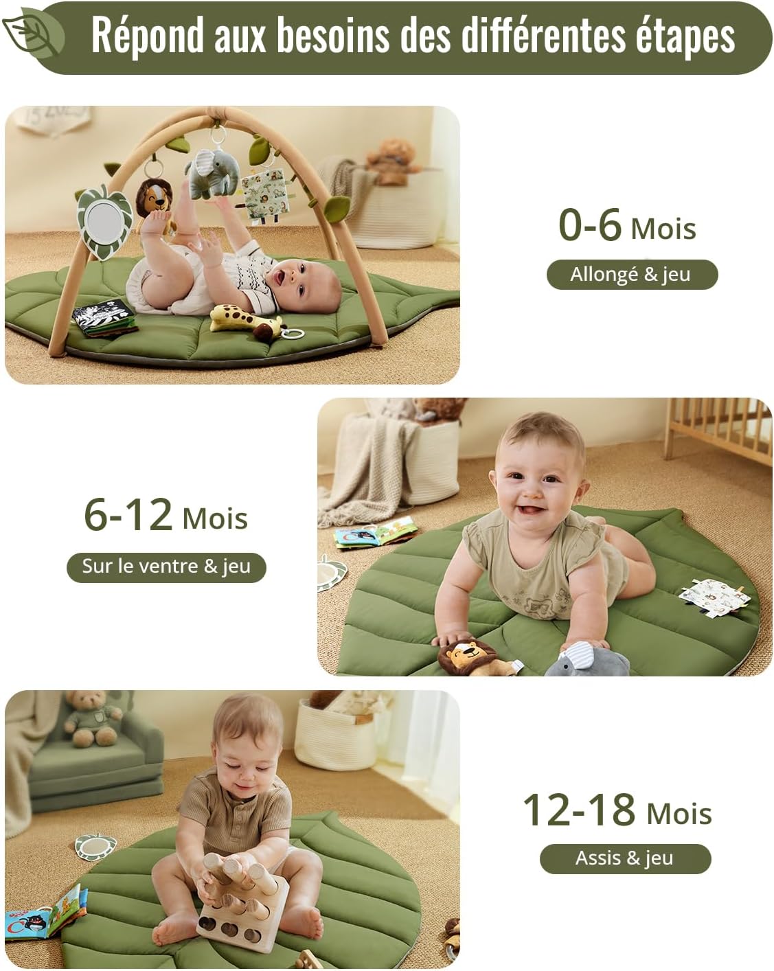 Tapis d'Éveil Sensoriel pour Bébé MomyBear – Grand Format avec Arche Amovible